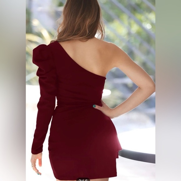 One Gigot Sleeve Solid Dress - Picture 2 of 2